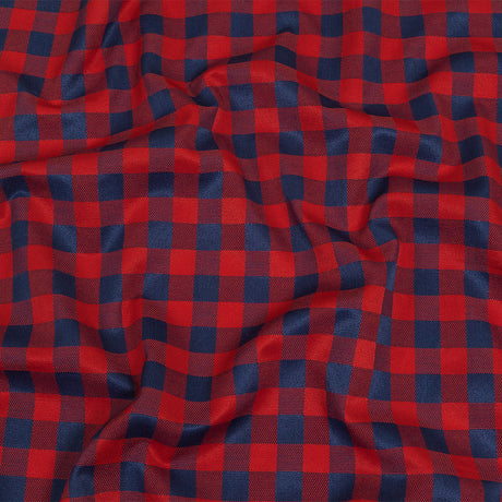 Red and Navy Checkered Cotton and Polyester Dobby