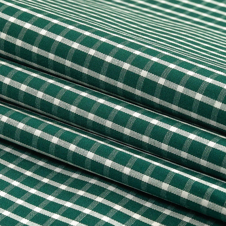 Evergreen and White Checkered Cotton and Polyester Shirting
