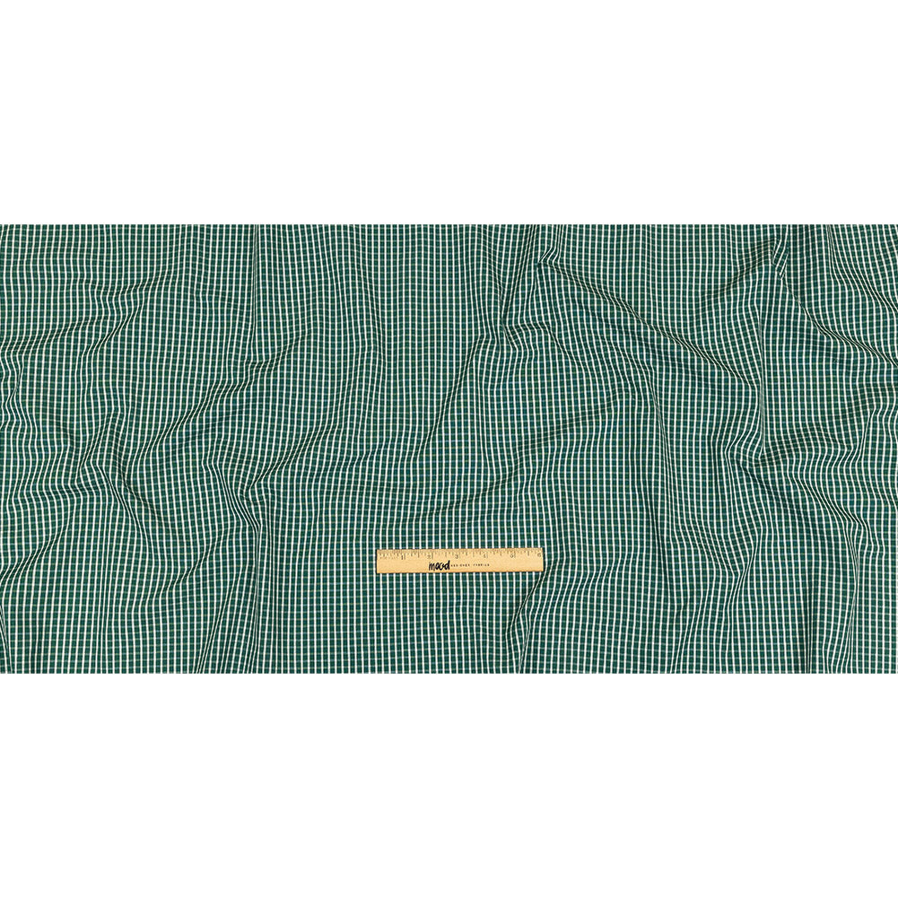 Evergreen and White Checkered Cotton and Polyester Shirting