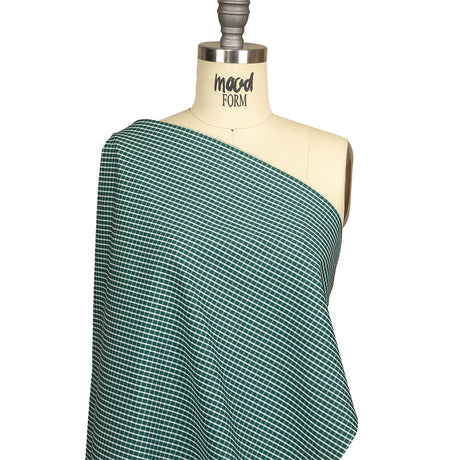 Evergreen and White Checkered Cotton and Polyester Shirting