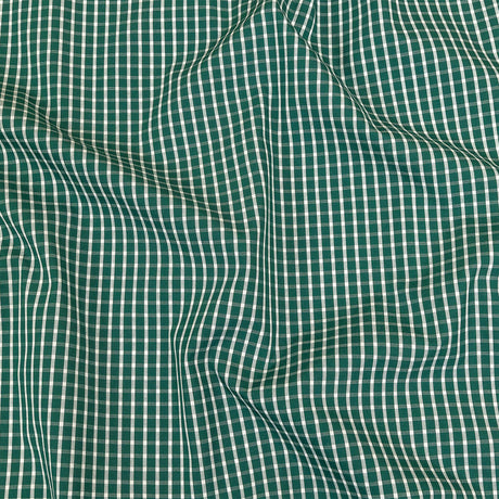 Evergreen and White Checkered Cotton and Polyester Shirting