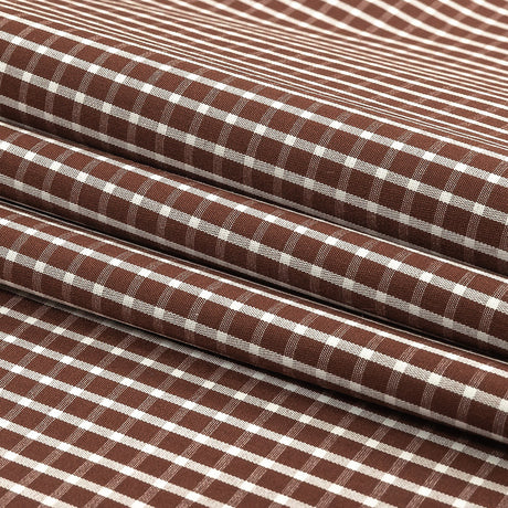 Brown and White Checkered Cotton and Polyester Shirting