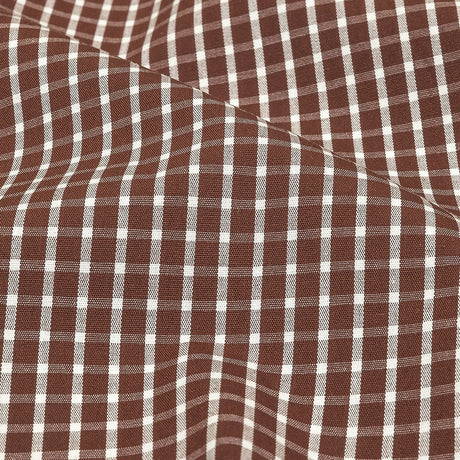 Brown and White Checkered Cotton and Polyester Shirting