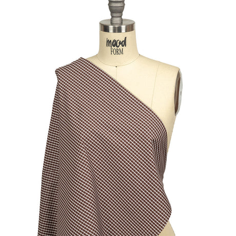 Brown and White Checkered Cotton and Polyester Shirting