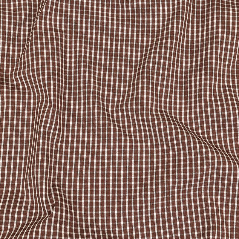 Brown and White Checkered Cotton and Polyester Shirting
