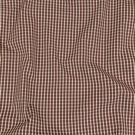 Brown and White Checkered Cotton and Polyester Shirting