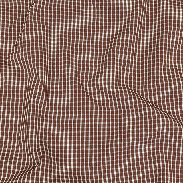 Brown and White Checkered Cotton and Polyester Shirting