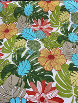 Saldiva Caribbean Polyester Fabric - Ivory, Green, Red, Light Green, Dark Green, Teal Blue Floral, 54" Width (1 Yard)