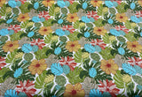 Saldiva Caribbean Polyester Fabric - Ivory, Green, Red, Light Green, Dark Green, Teal Blue Floral, 54" Width (1 Yard)