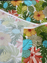 Saldiva Caribbean Polyester Fabric - Ivory, Green, Red, Light Green, Dark Green, Teal Blue Floral, 54" Width (1 Yard)