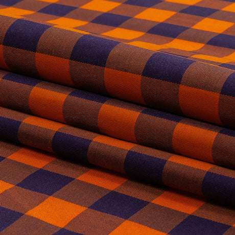 Orange and Navy Checked Cotton and Polyester Shirting
