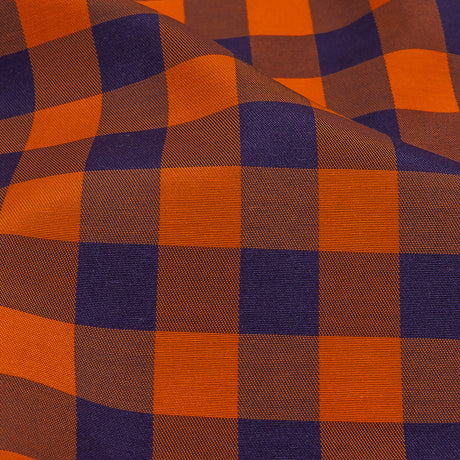Orange and Navy Checked Cotton and Polyester Shirting