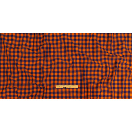 Orange and Navy Checked Cotton and Polyester Shirting