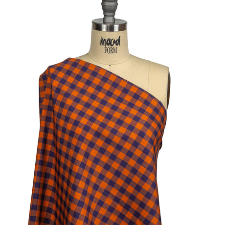 Orange and Navy Checked Cotton and Polyester Shirting