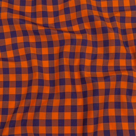Orange and Navy Checked Cotton and Polyester Shirting
