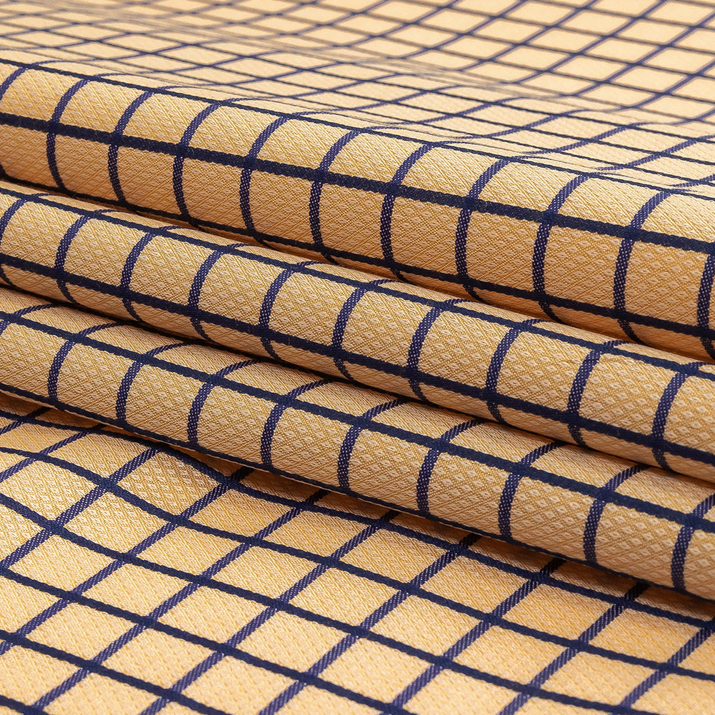 Yellow and Blue Ribbon Checks and Diamonds Cotton and Polyester Dobby Shirting