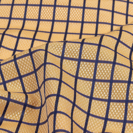 Yellow and Blue Ribbon Checks and Diamonds Cotton and Polyester Dobby Shirting