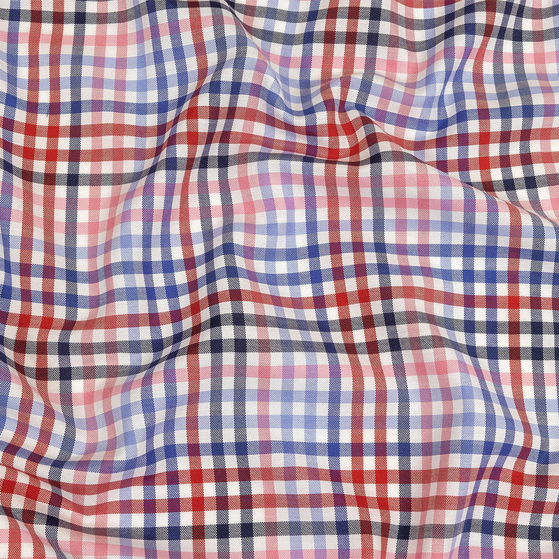 Red, White and Olympian Blue Plaid Cotton and Polyester Shirting