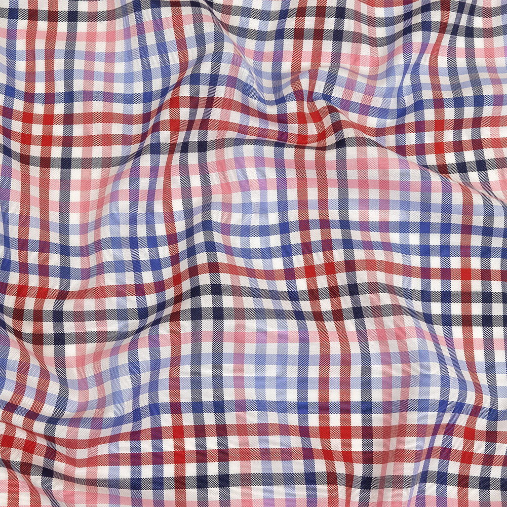 Red, White and Olympian Blue Plaid Cotton and Polyester Shirting