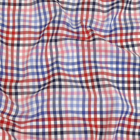 Red, White and Olympian Blue Plaid Cotton and Polyester Shirting