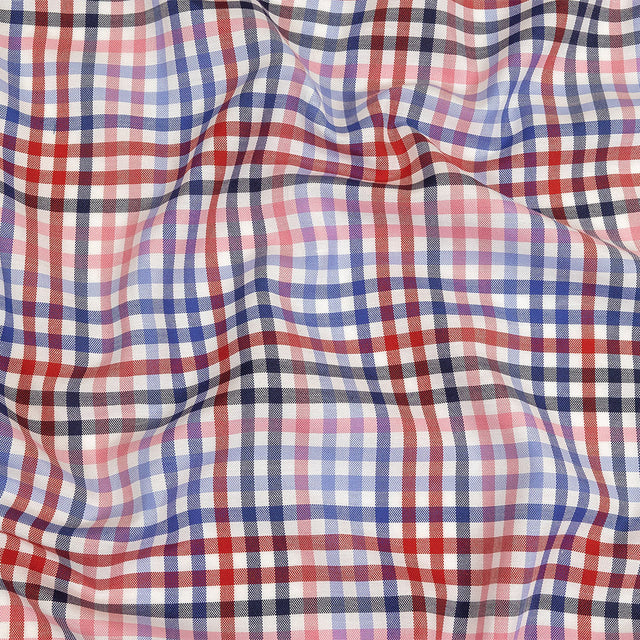 Red, White and Olympian Blue Plaid Cotton and Polyester Shirting