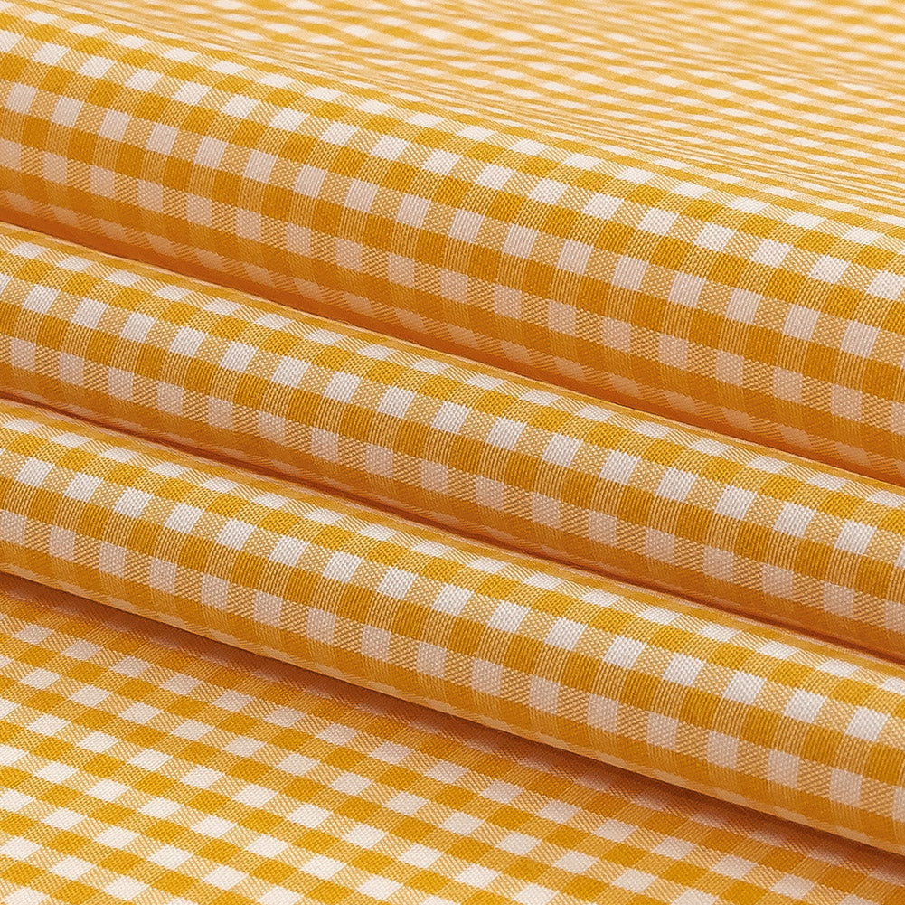 Mustard and White Checked Cotton and Polyester Shirting