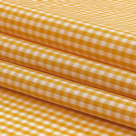 Mustard and White Checked Cotton and Polyester Shirting