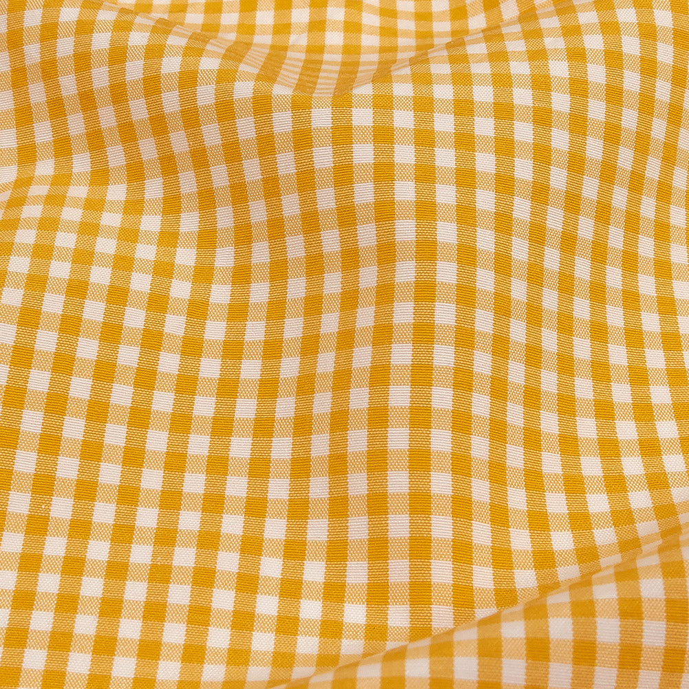 Mustard and White Checked Cotton and Polyester Shirting