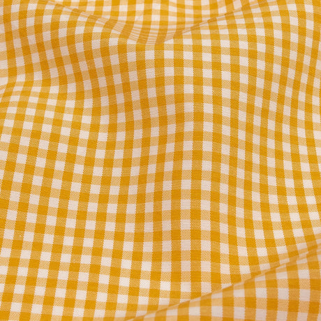 Mustard and White Checked Cotton and Polyester Shirting