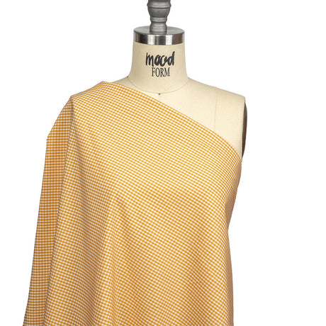 Mustard and White Checked Cotton and Polyester Shirting