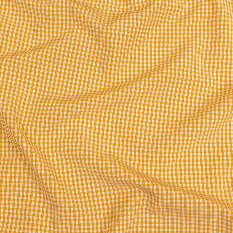 Mustard and White Checked Cotton and Polyester Shirting