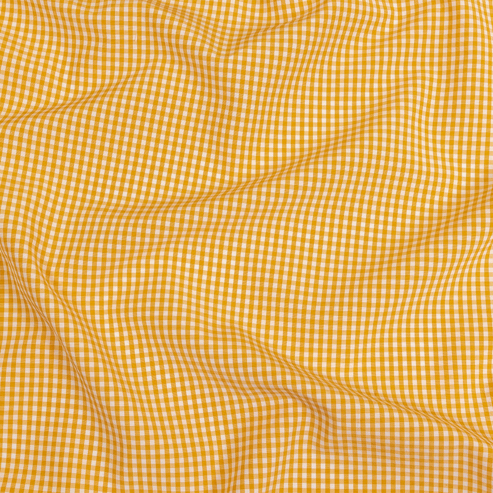 Mustard and White Checked Cotton and Polyester Shirting