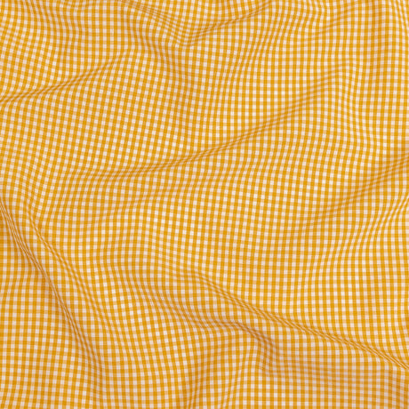 Mustard and White Checked Cotton and Polyester Shirting