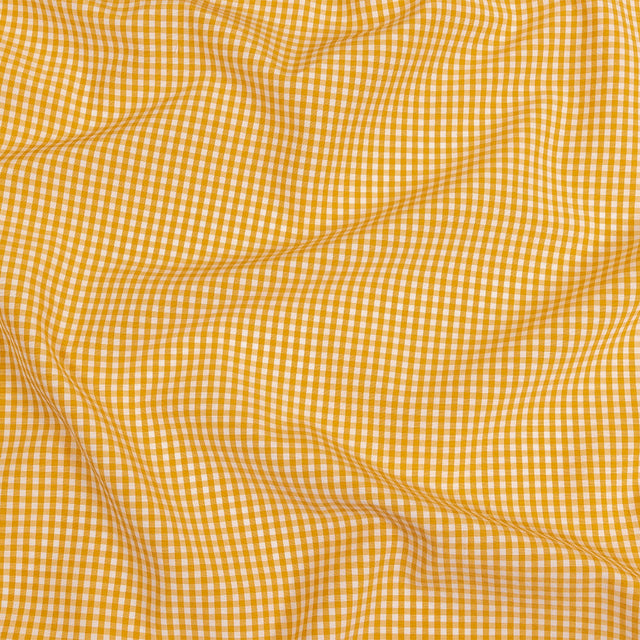 Mustard and White Checked Cotton and Polyester Shirting