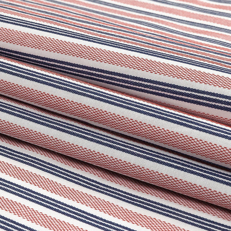 Red, Navy and White Striped Cotton and Polyester Dobby