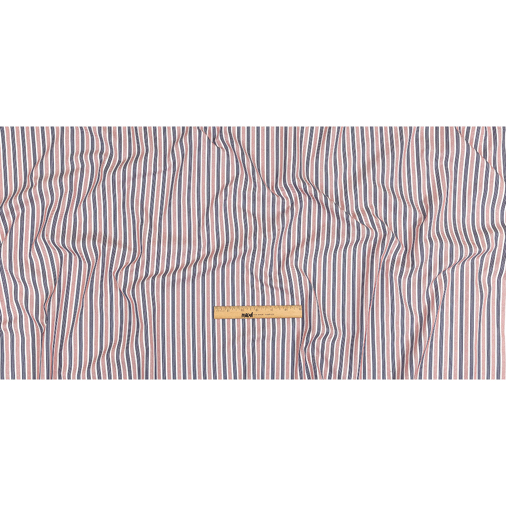 Red, Navy and White Striped Cotton and Polyester Dobby