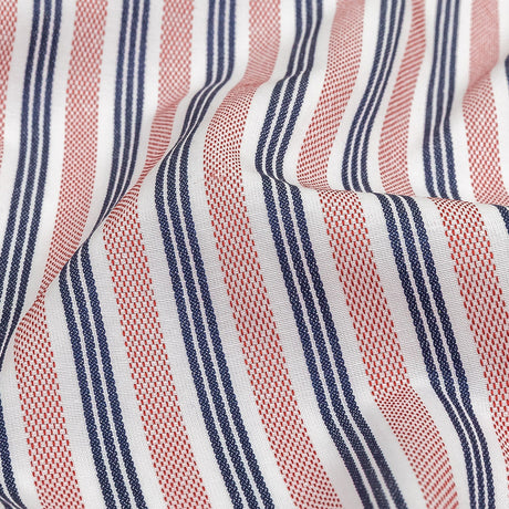 Red, Navy and White Striped Cotton and Polyester Dobby