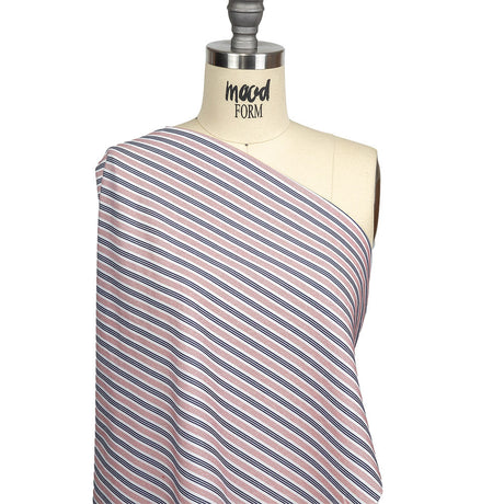 Red, Navy and White Striped Cotton and Polyester Dobby