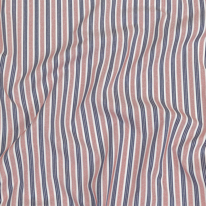 Red, Navy and White Striped Cotton and Polyester Dobby
