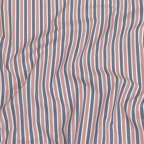 Red, Navy and White Striped Cotton and Polyester Dobby