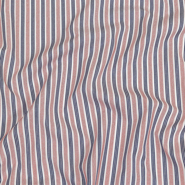Red, Navy and White Striped Cotton and Polyester Dobby