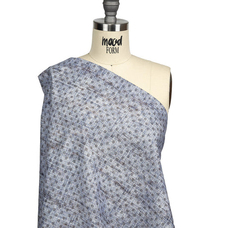 Brown and Blue Flowers and Dots Cotton and Polyester Shirting with Distressed Foil Topcoat