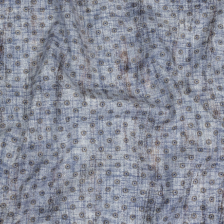 Brown and Blue Flowers and Dots Cotton and Polyester Shirting with Distressed Foil Topcoat