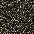 Black, White and Spruce Yellow Flocked Florals on Tossed Squares Printed Viscose Woven