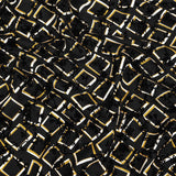 Black, White and Spruce Yellow Flocked Florals on Tossed Squares Printed Viscose Woven