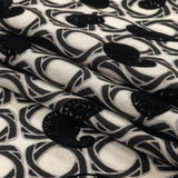 Black and White Flocked Paisley on Twisted Squares Printed Viscose Woven