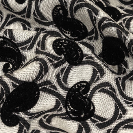 Black and White Flocked Paisley on Twisted Squares Printed Viscose Woven