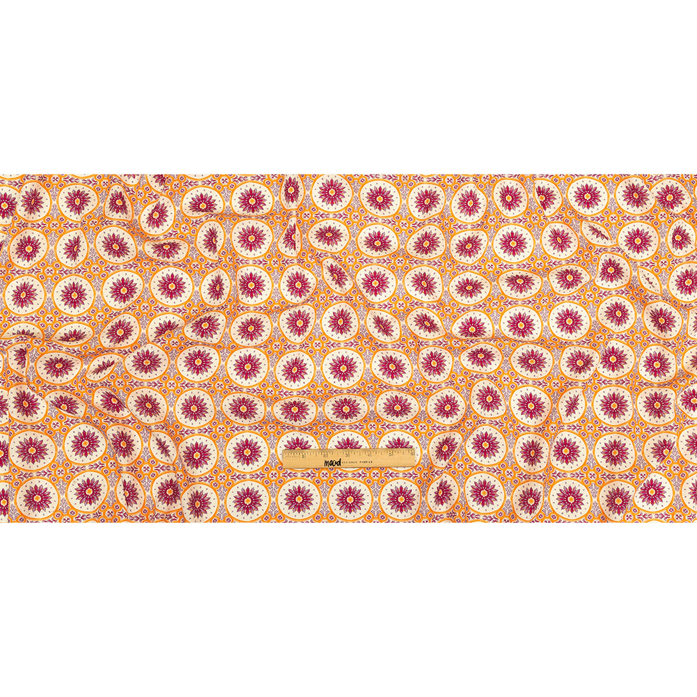 Viscose and Linen Woven Print - Magenta and Orange Floral Tiles - Mood Exclusive Sao Bento