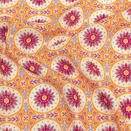 Viscose and Linen Woven Print - Magenta and Orange Floral Tiles - Mood Exclusive Sao Bento