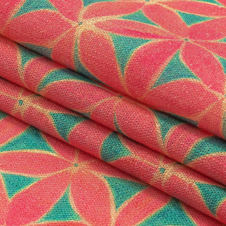 Viscose and Linen Woven Print - Hot Pink and Turquoise Geometric Floral - Mood Exclusive Homemade Hexagons